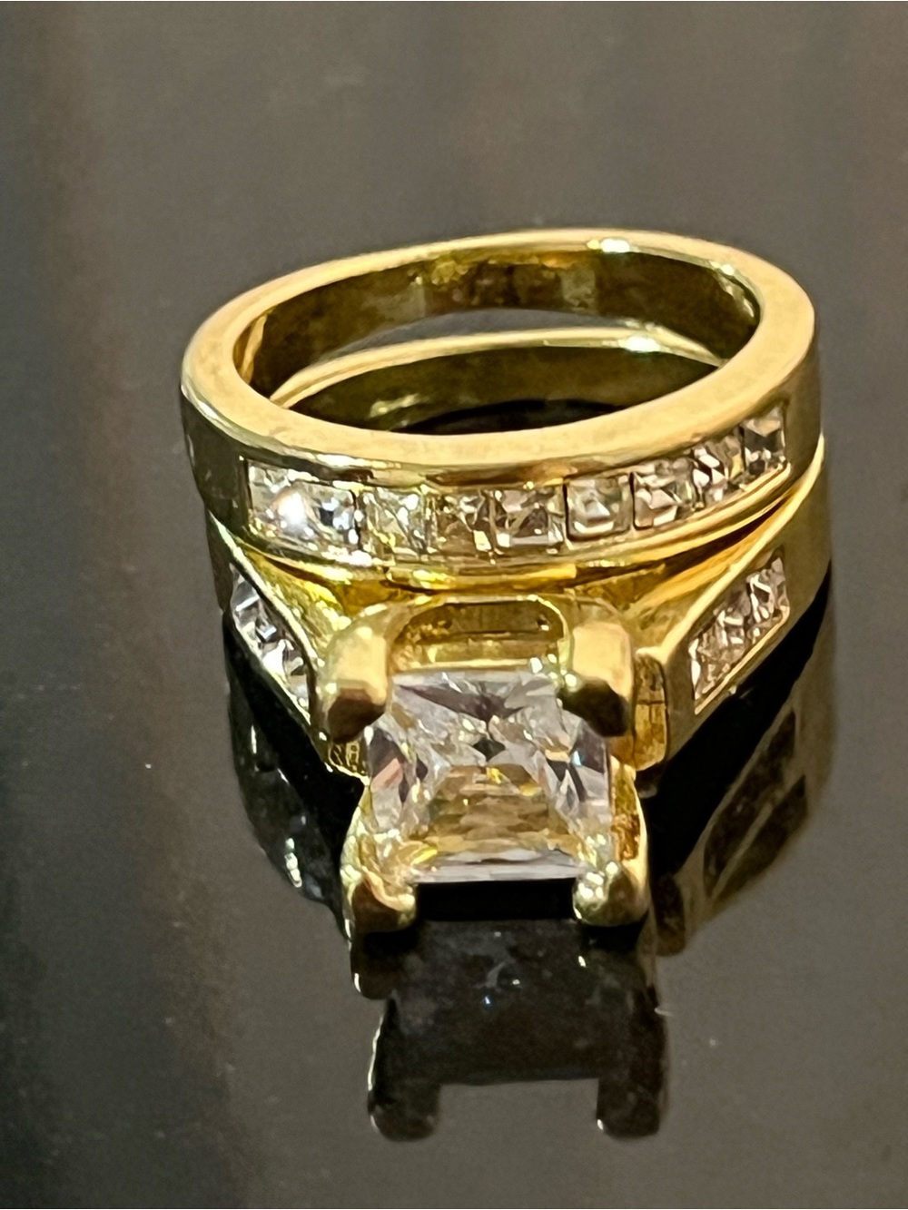 18 k gold plated Cubic Zirconia Engagement wedding Ring Set